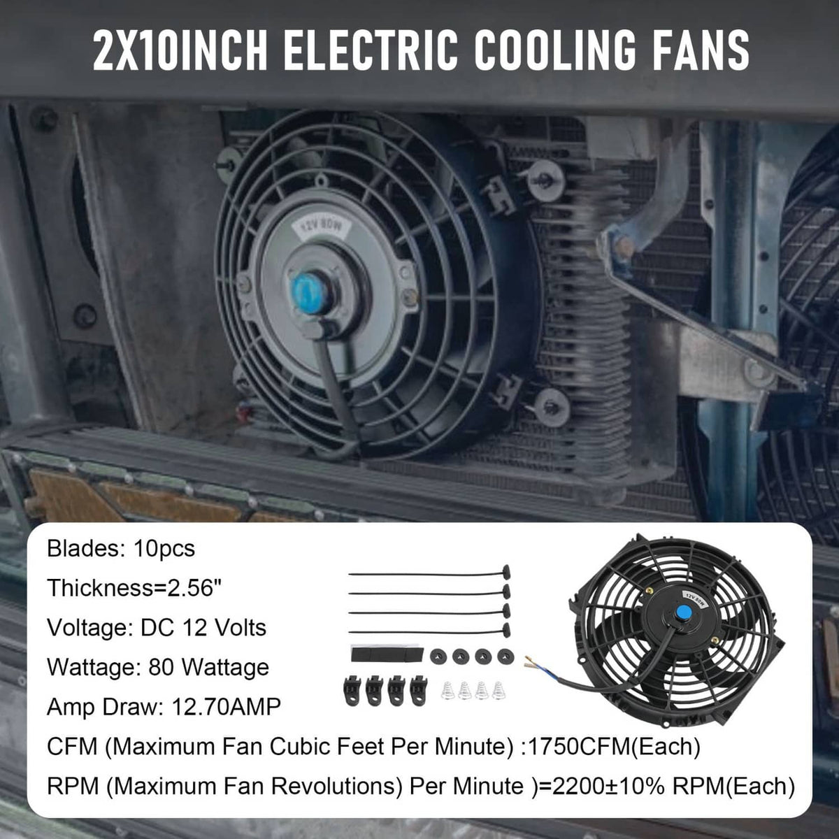 Solidspare 2X Universal 10" inch Slim Pull Push Racing Electric Radiator Engine Cooling Fan