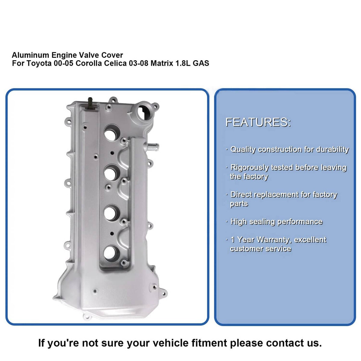 Solidspare Aluminum Valve Cover w/gasket for Toyota 00-05 Corolla Celica 03-08 Matrix 1.8L
