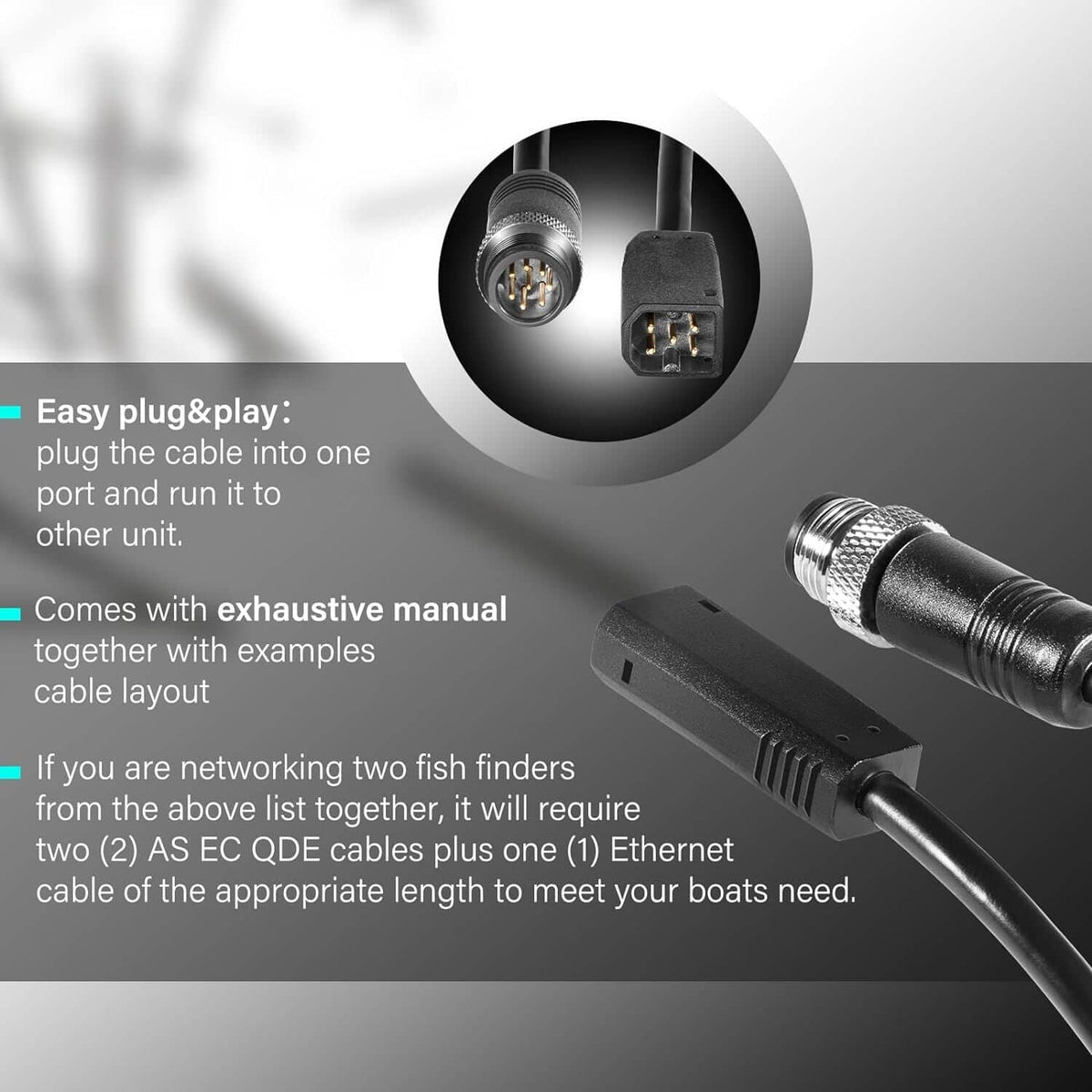 Solid Spare For Humminbird AS EC QDE Ethernet Cable Adapter 720074-12 HELIX 8pin to 5pin 12"