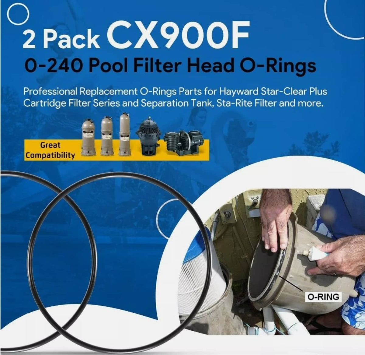 Solid Spare 2PCS CX900F O-Ring For Hayward Star-Clear Plus Cartridge Filter C751 C900 C1200