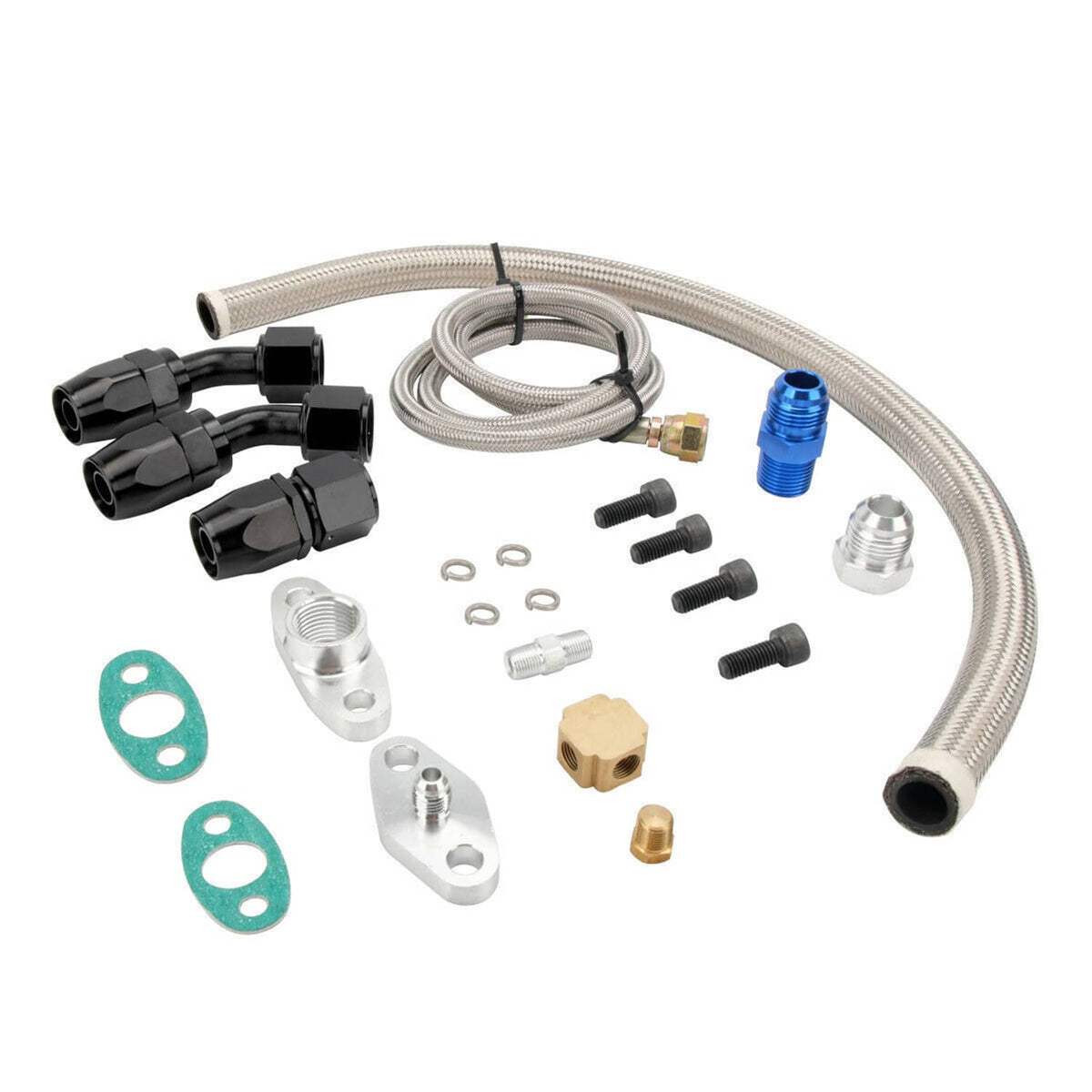 Solidspare Turbo Charger Oil Drain Return Line Oil Feed Complete Set For T3 T4 T70 T66 GT35
