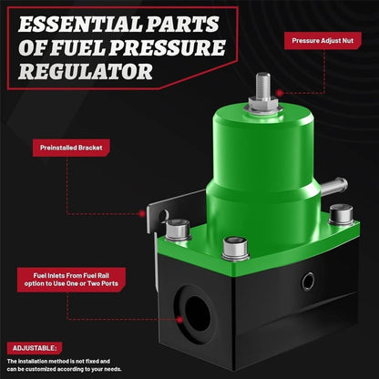 Solidspare New Adjustable Fuel Pressure Regulator Kit Oil 0-100psi Gauge -6AN Black & Green