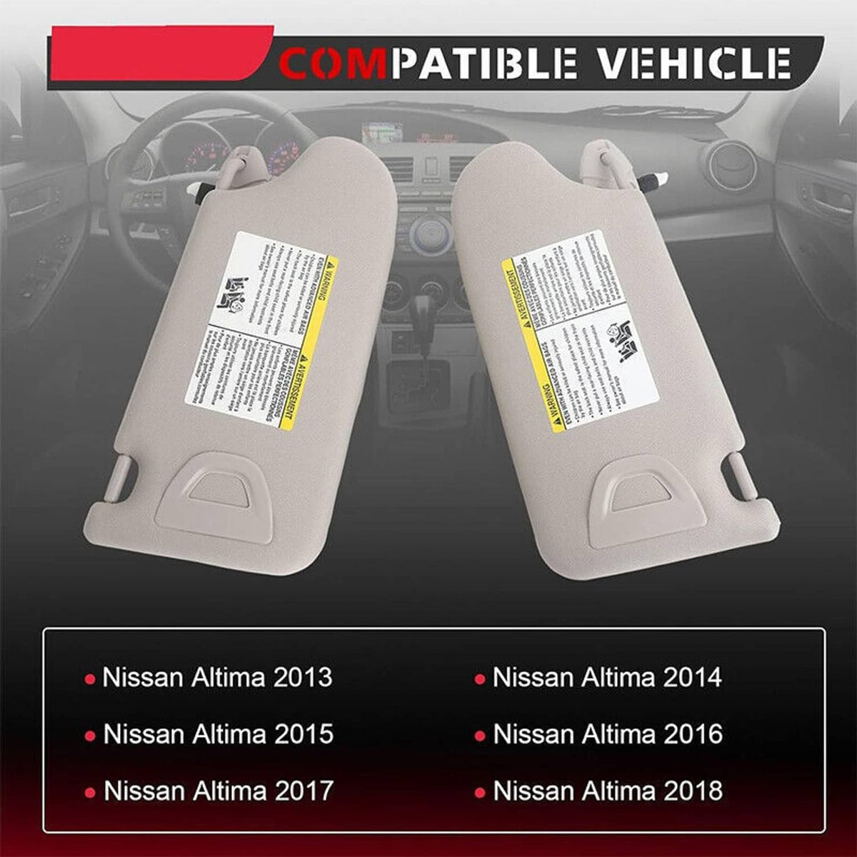 Solidspare New Sun Visors w/ Lighted Right & Left Fit For 2013-2018 Nissan Altima 2.5L 3.5L