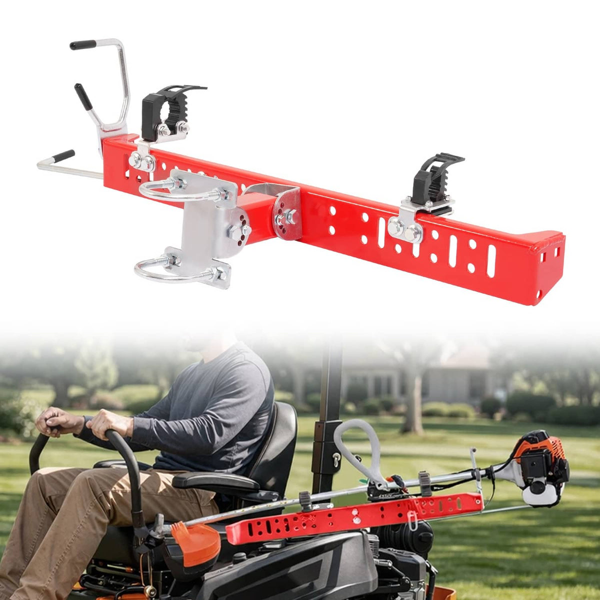 Solidspare Red Trimmer Rack Enhancing safety For lawn Mower 1"-2" Roll Bar Trimmer Holder