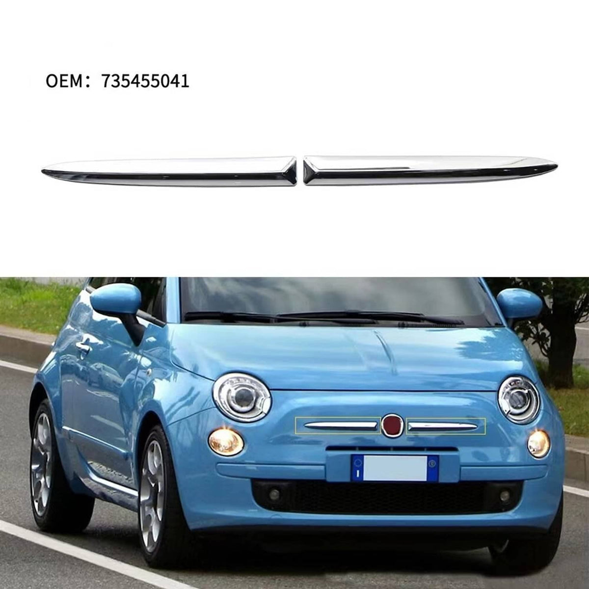 Solid Spare Pair Chrome Front Bumper Upper Grill Moulding Trim Fit for Fiat 500 2007-2015