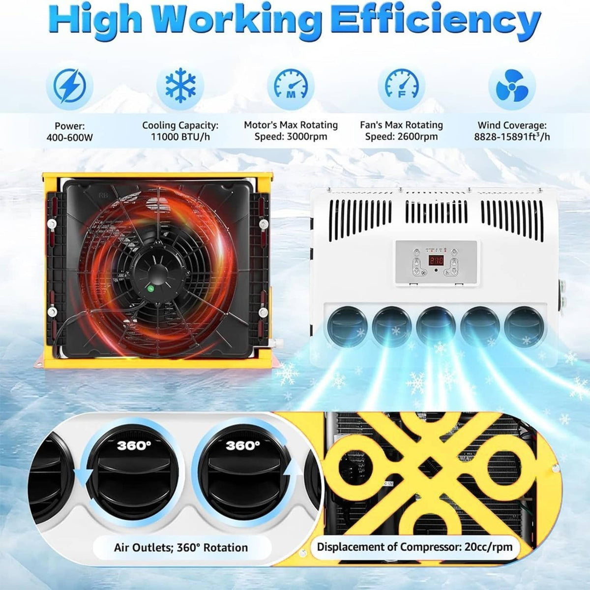 Solidspare 12V 11000 BTU Truck Air Conditioner Split AC For Semi Trucks Bus RV Caravan US