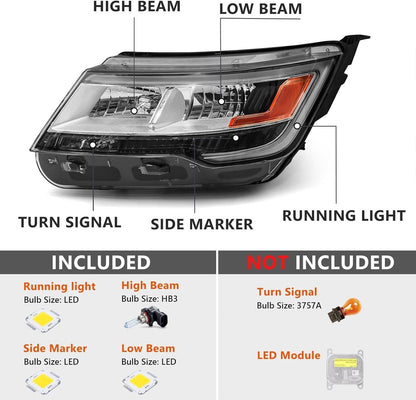 Solidspare New Driver Left Side Headlight w/ LED DRL For 16-19 Ford Explorer Chrome Housing