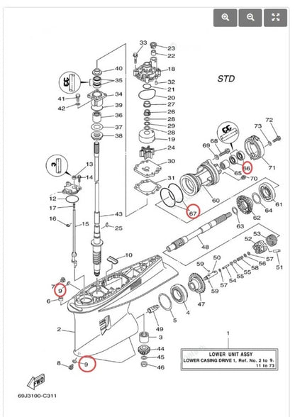 Solid Spare Outboard Lower Unit Oil Seal & O-ring 93101-30M17 93211-04384 Yamaha F200 F225