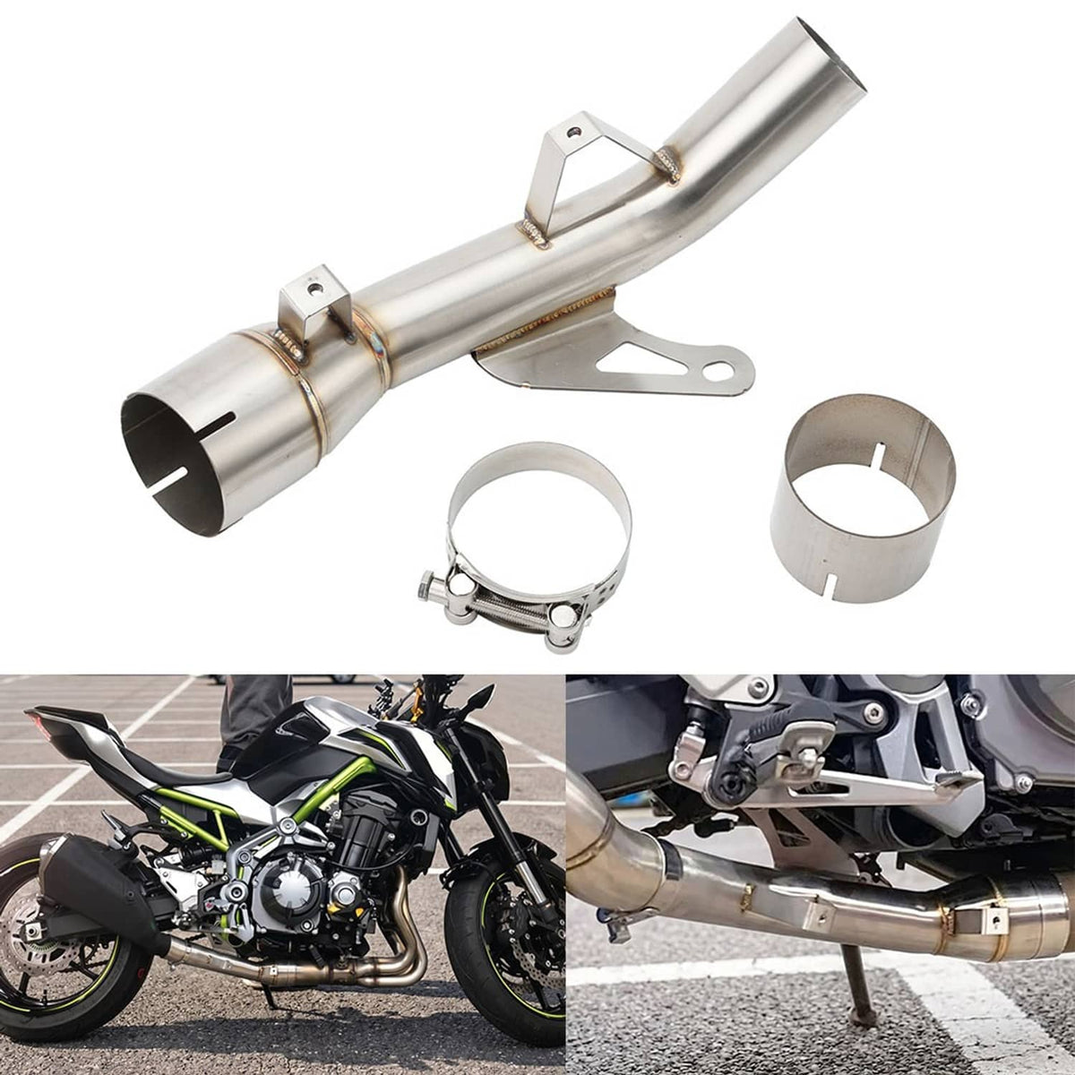 Solidspare Exhaust Pipe For Z900 17-25 Stainless Steel Mid Slip On Exhaust Middle Link Pipe