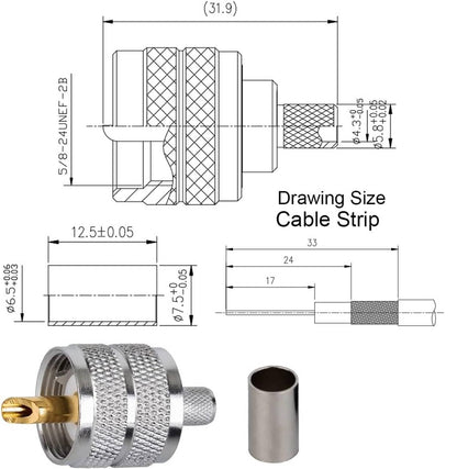 Solid Spare 10pcs SL16 male UHF-J-3M connector with SYV50-3/RG58 RF copper shaft all copper