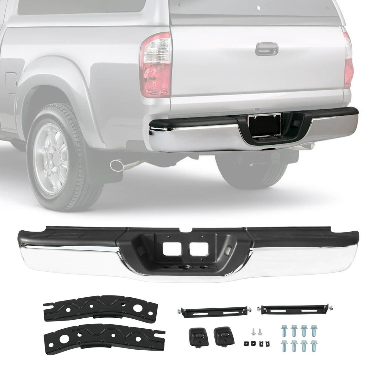 Solidspare Complete Rear Step Bumper Assembly Fit For 2000-2006 Toyota Tundra Chrome Steel