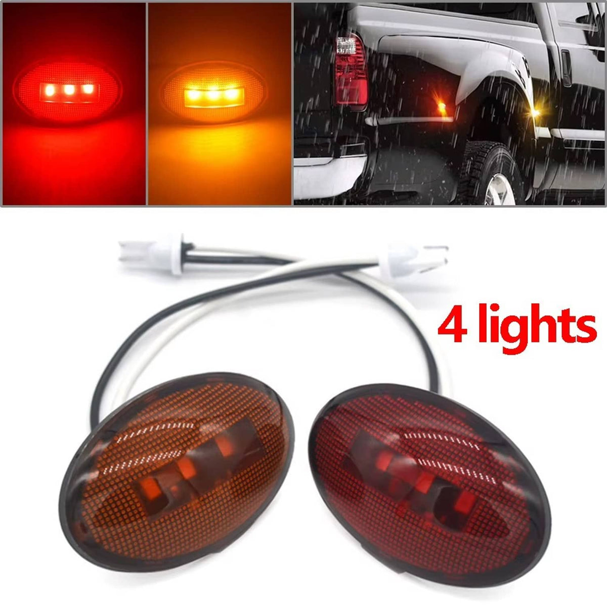 Solid Spare For 1999-2010 Ford F350 F450 Amber/Red Side Fender Marker Dually Bed LED Light