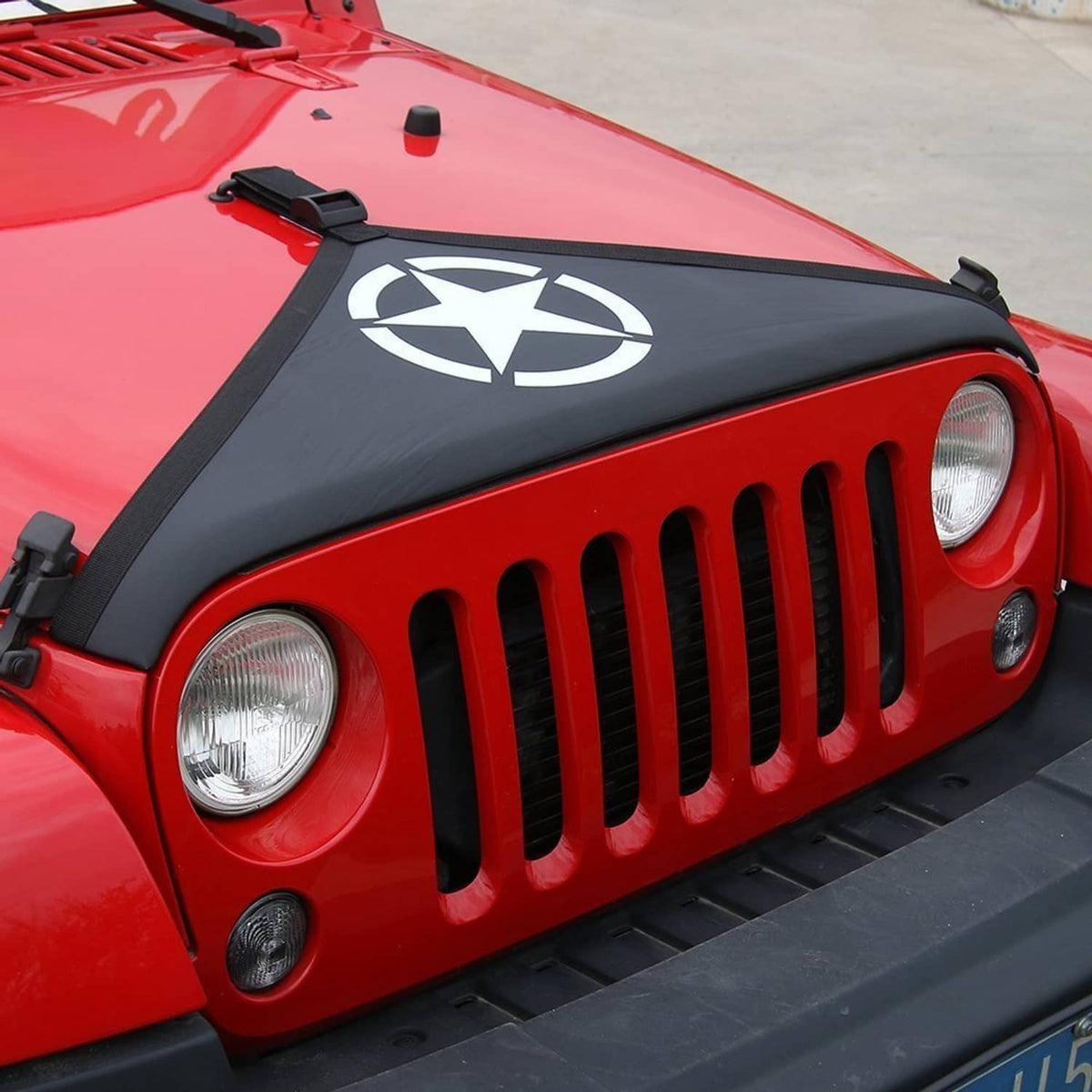 Solid Spare Front Hood Cover Bra Protector T-Style for Jeep Wrangler JK JKU 2007-2018 (Star)