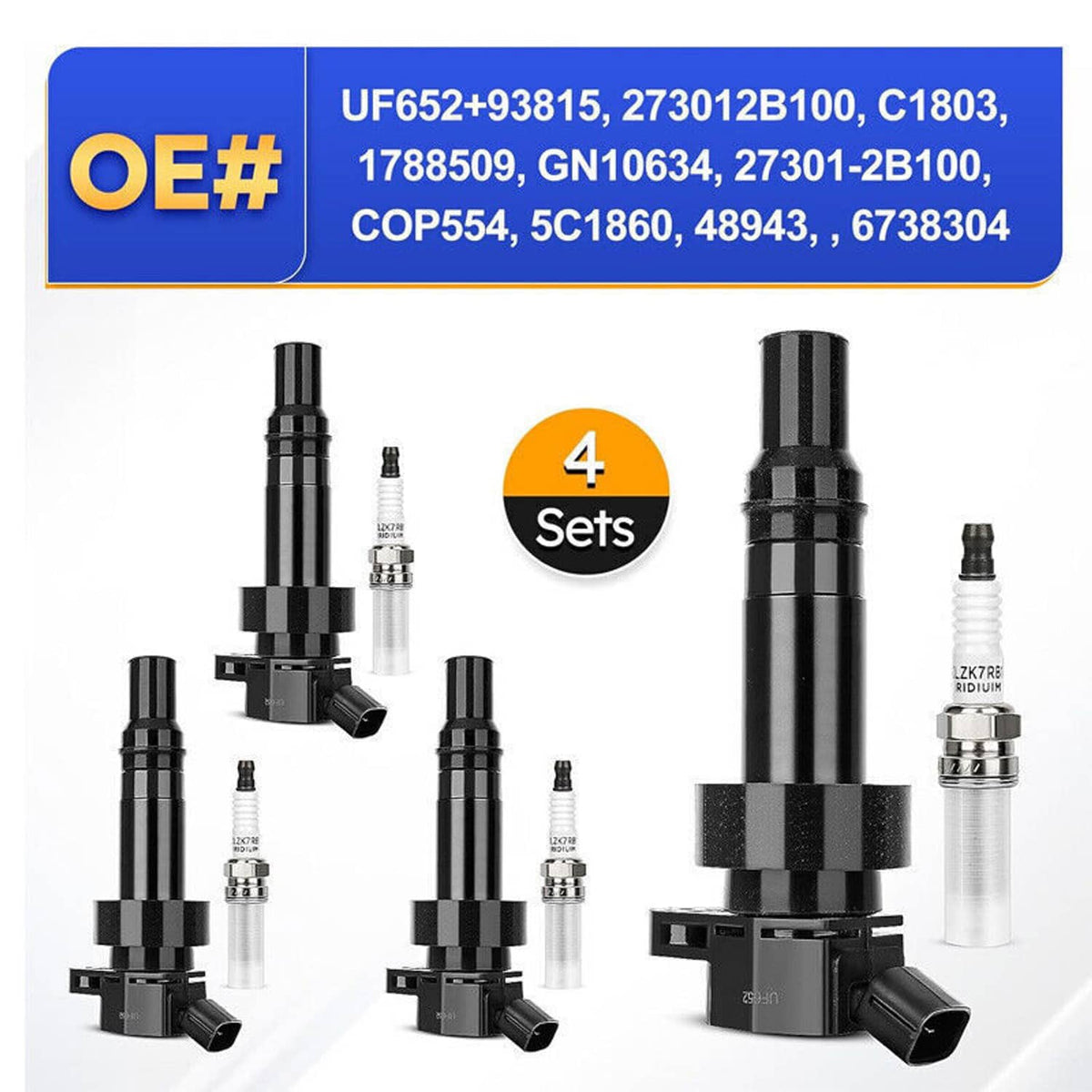 Solidspare 4X Spark Plug + 4X Ignition Coil For Kia Rio Soul Hyundai Accent Veloster UF652