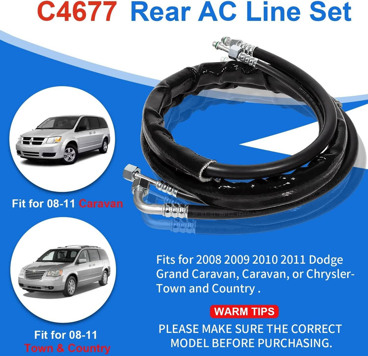 Solidspare C4677 Rear Aux AC Lines Replacement for Caravan & Town and Country 2008-2011