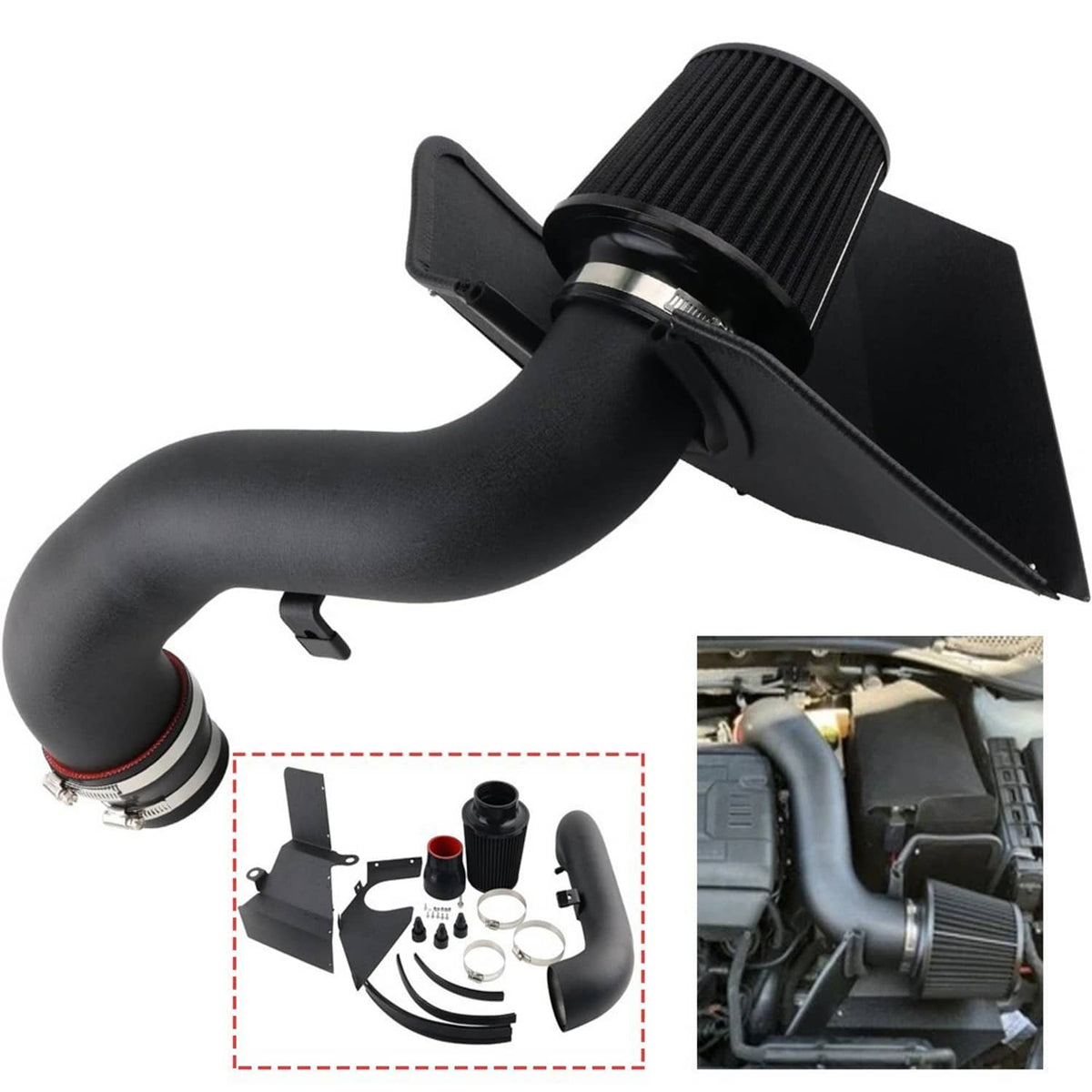 Solidspare Cold Air Intake & Heat Shield Kit w/Filter For 2015-2020 VW Golf GTi R 1.8T 2.0T
