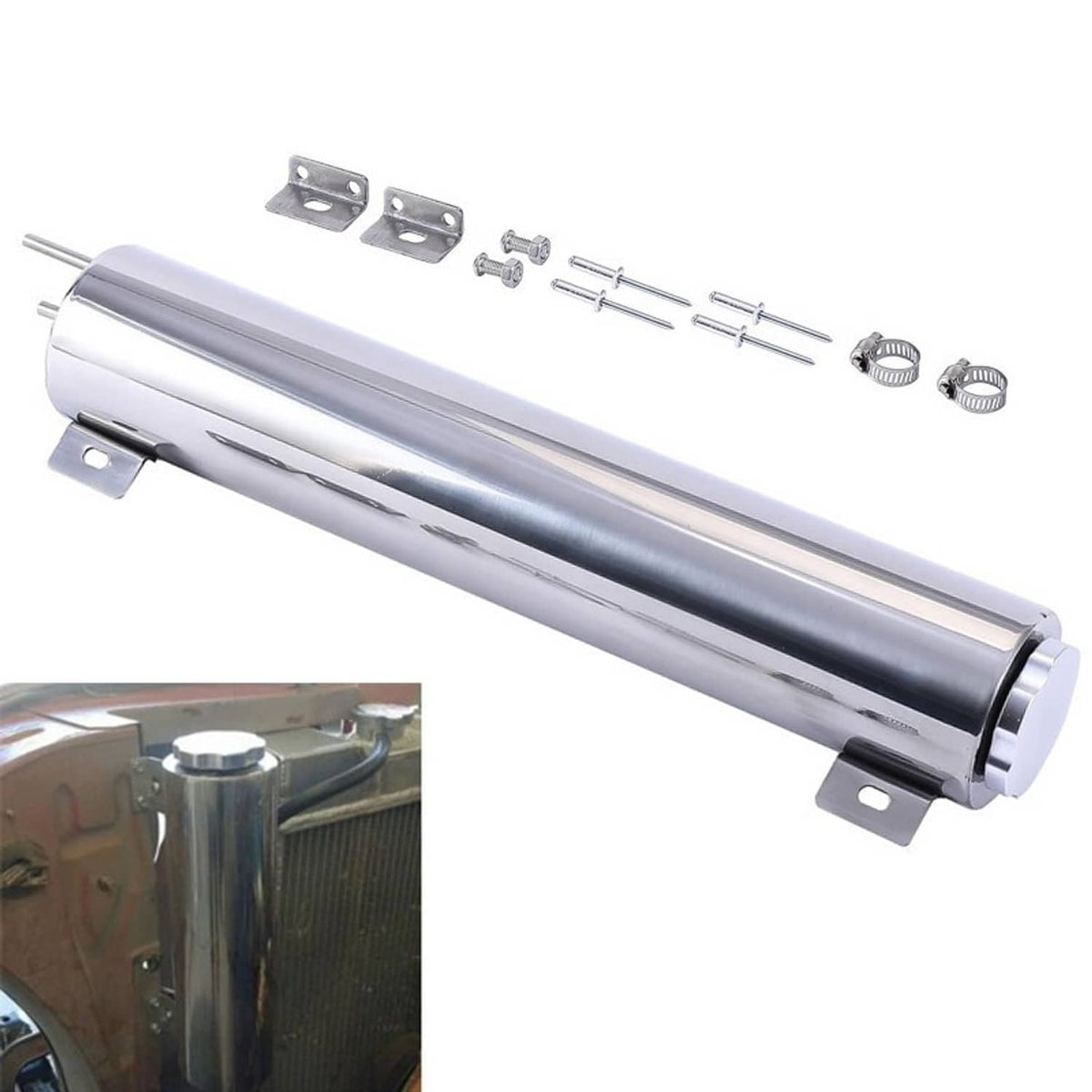 Solidspare 3" x 16" Polished Stainless Steel Radiator Coolant Overflow Catch Puke Tank 50OZ