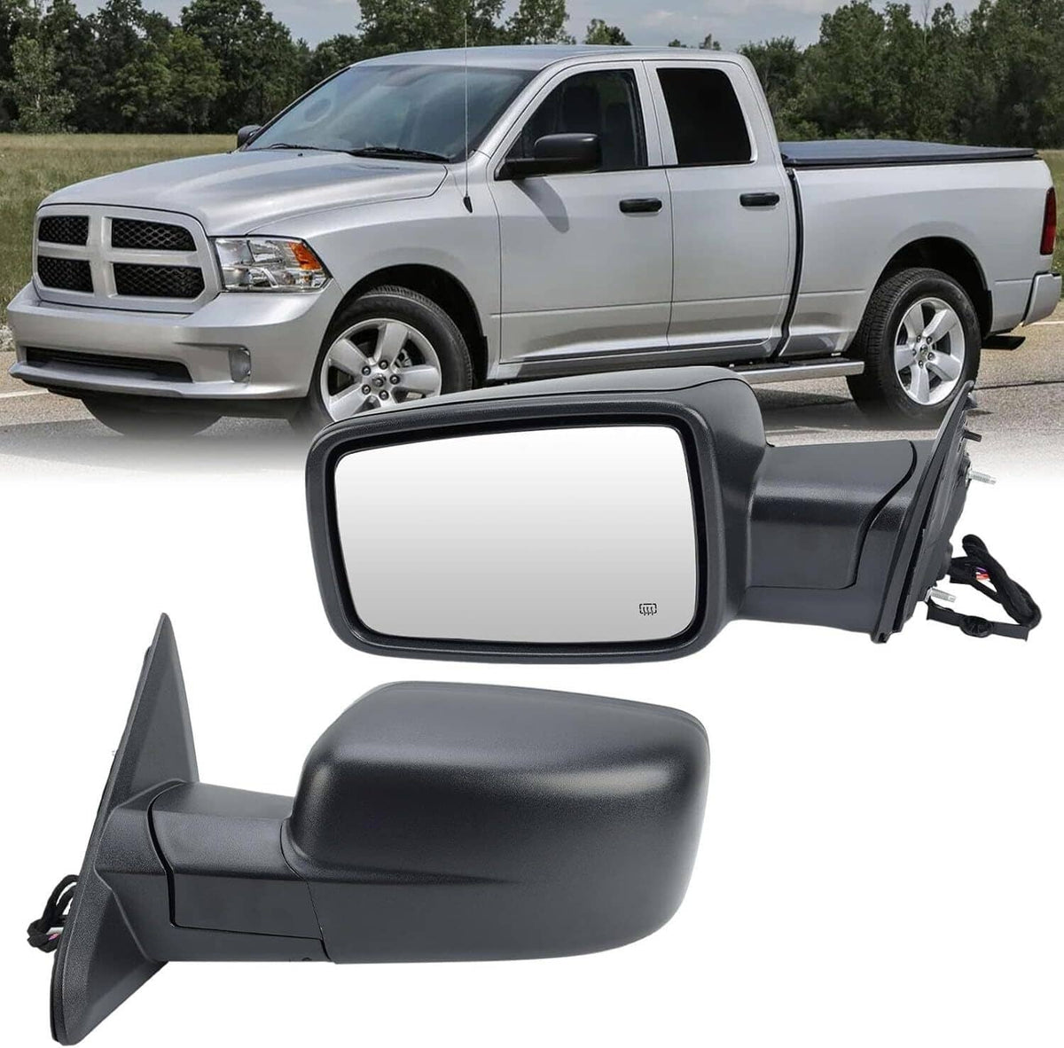 Solidspare Left / Driver Manual Fold+Heated+Temp Sensor Mirror For 2013-2019 Dodge Ram 1500