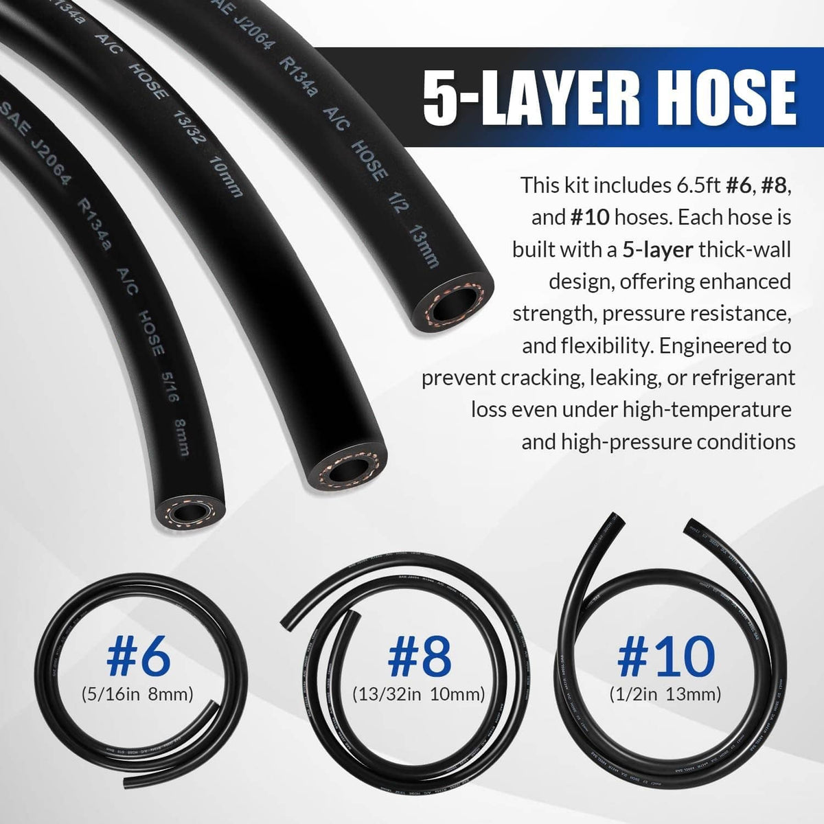 Solidspare Air Conditioning Hose & Fitting Kit Includes 6.5ft #6#8#10 AC Hoses and Fittings