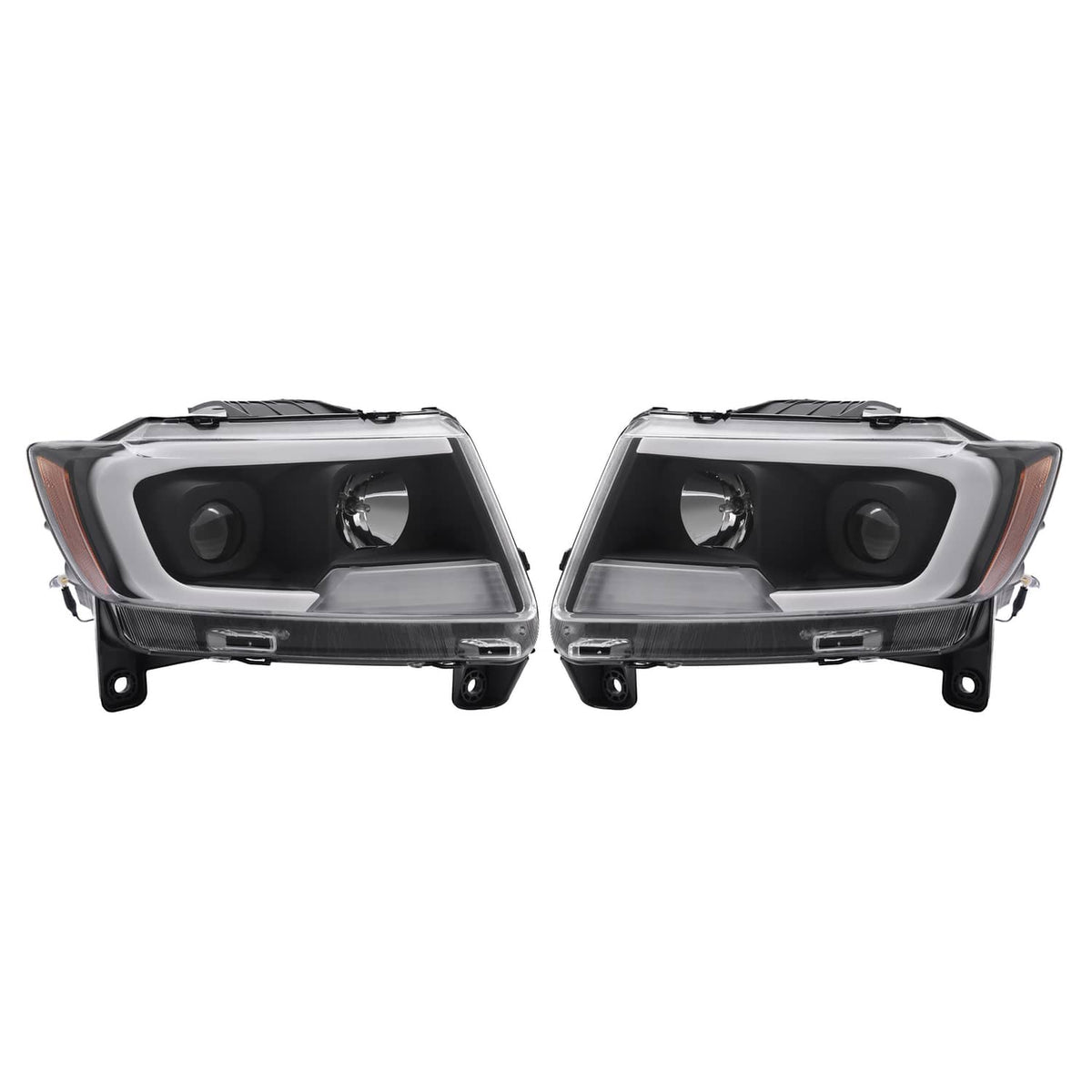 Solid Spare For Jeep Grand Cherokee 2011 2012 2013 LED DRL Projector Headlights Black Pair