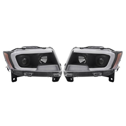 Solid Spare For Jeep Grand Cherokee 2011 2012 2013 LED DRL Projector Headlights Black Pair
