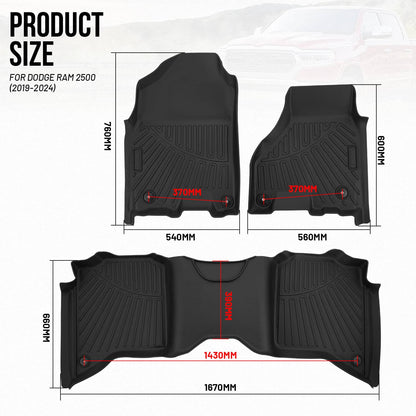 Solidspare TPE Rubber Floor Mats Liners All-Weather for 2019-2024 Ram 2500 3500 Crew Cab