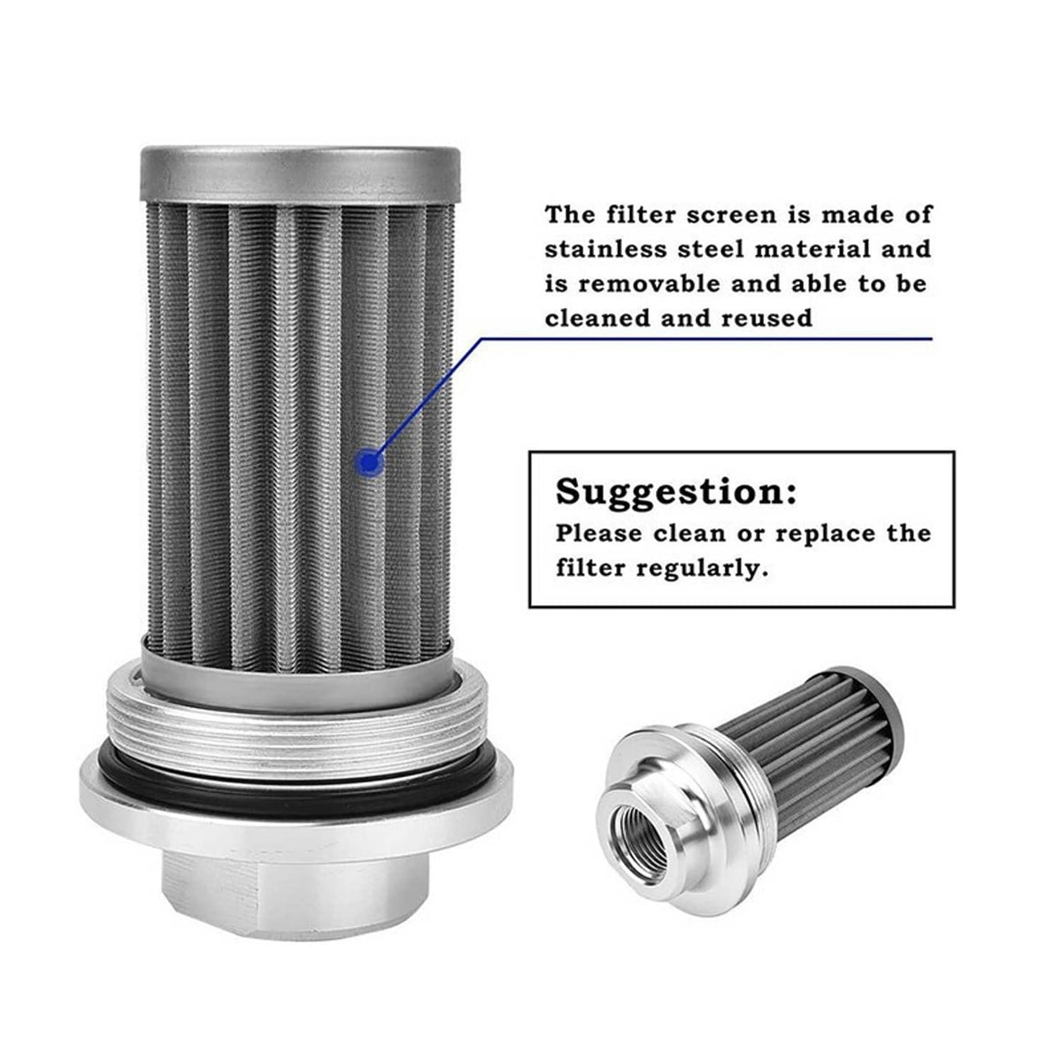 Solidspare Inline Fuel Filter 100 Micron with 6AN 8AN 10AN Adapter Universal Cleanable 58mm