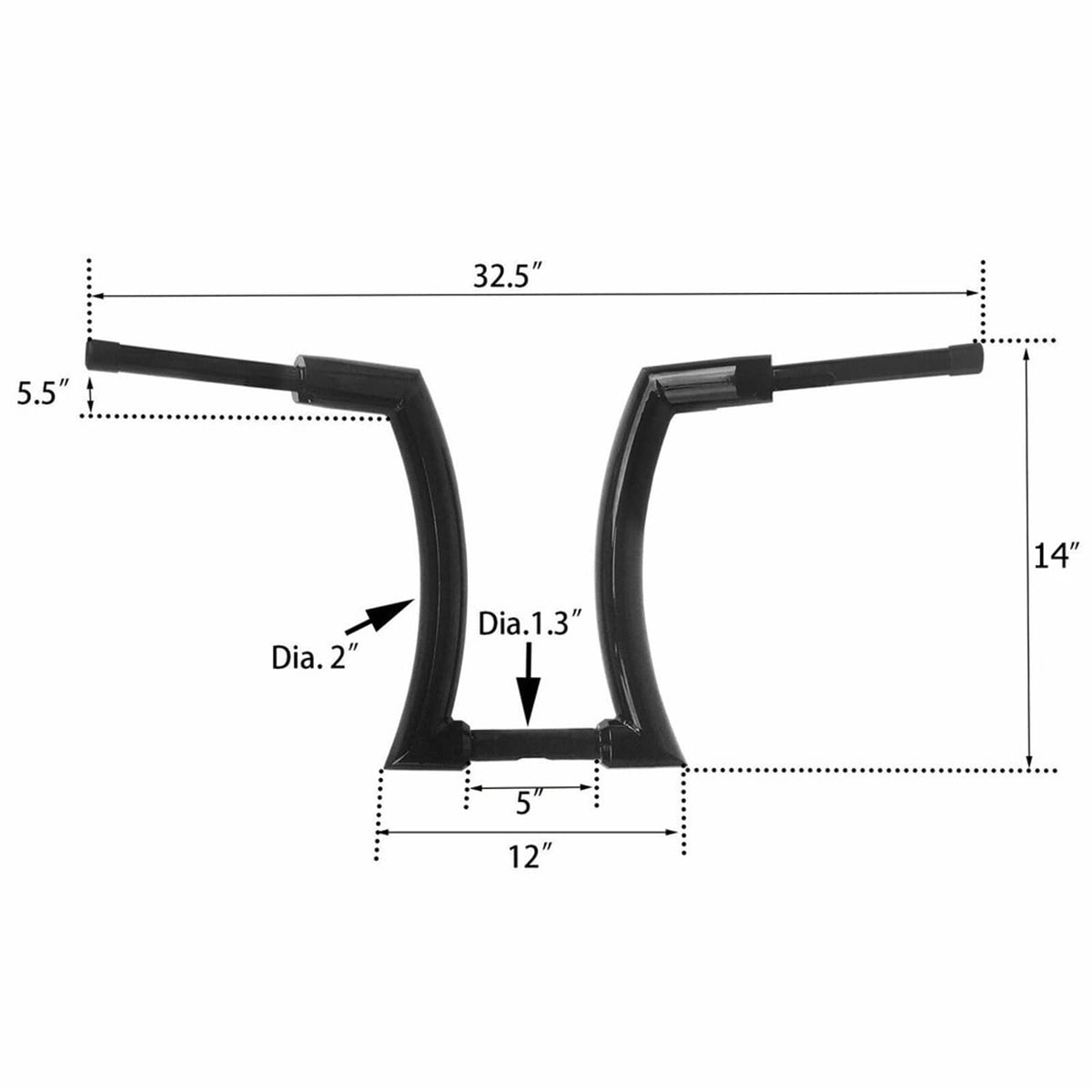 Solidspare Motorcycle Handlebar 14inch Rise 2" Ape Hanger Handle For Harley Dyna Street