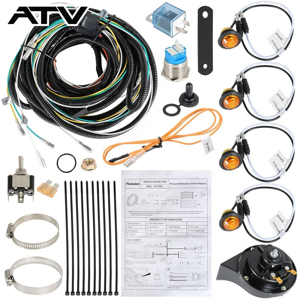 Solidspare Pug & Play LED Turn Signal Light Kit w/Horn for Polaris Ranger Can Am UTV ATV