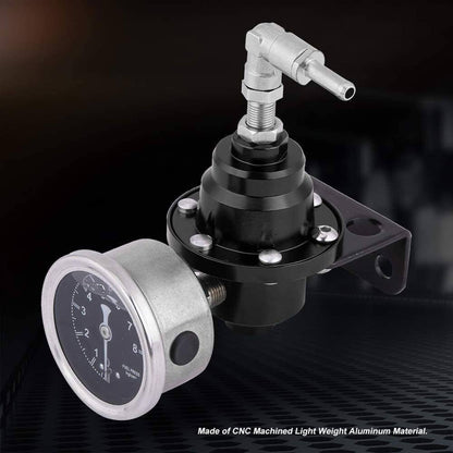 Solidspare Aluminum Universal Adjustable Fuel Pressure Regulator + Gauge+ Fitting Kit Black