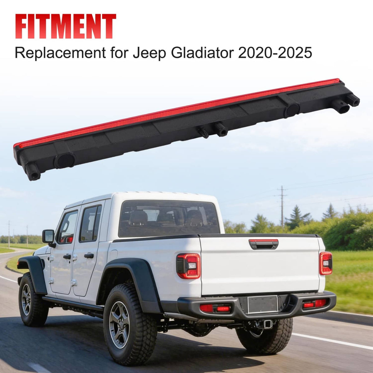 Solidspare 68338388AC Rear Center High Mounted Stop Lamp 3rd Brake Light For Jeep Gladiator