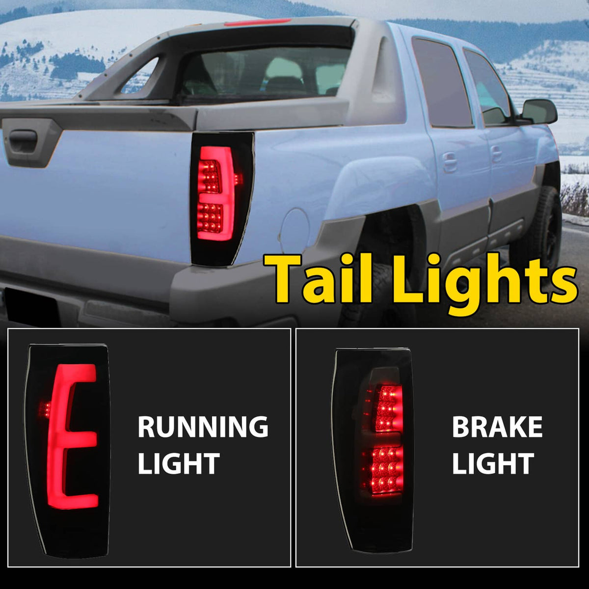 Solid Spare Black Smoke For 02-06 Chevy Avalanche 1500 2500 LED Tube Tail Lights Brake Lamps