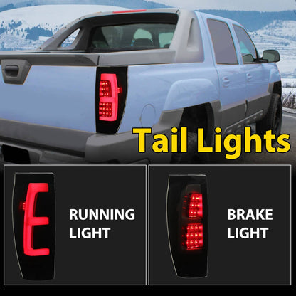 Solid Spare Black Smoke For 02-06 Chevy Avalanche 1500 2500 LED Tube Tail Lights Brake Lamps