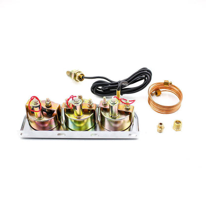 Solidspare 2'' 52mm Chrome Car Triple Gauge Set Kit Amp Meter Water Temp Oil Pressure 3in1