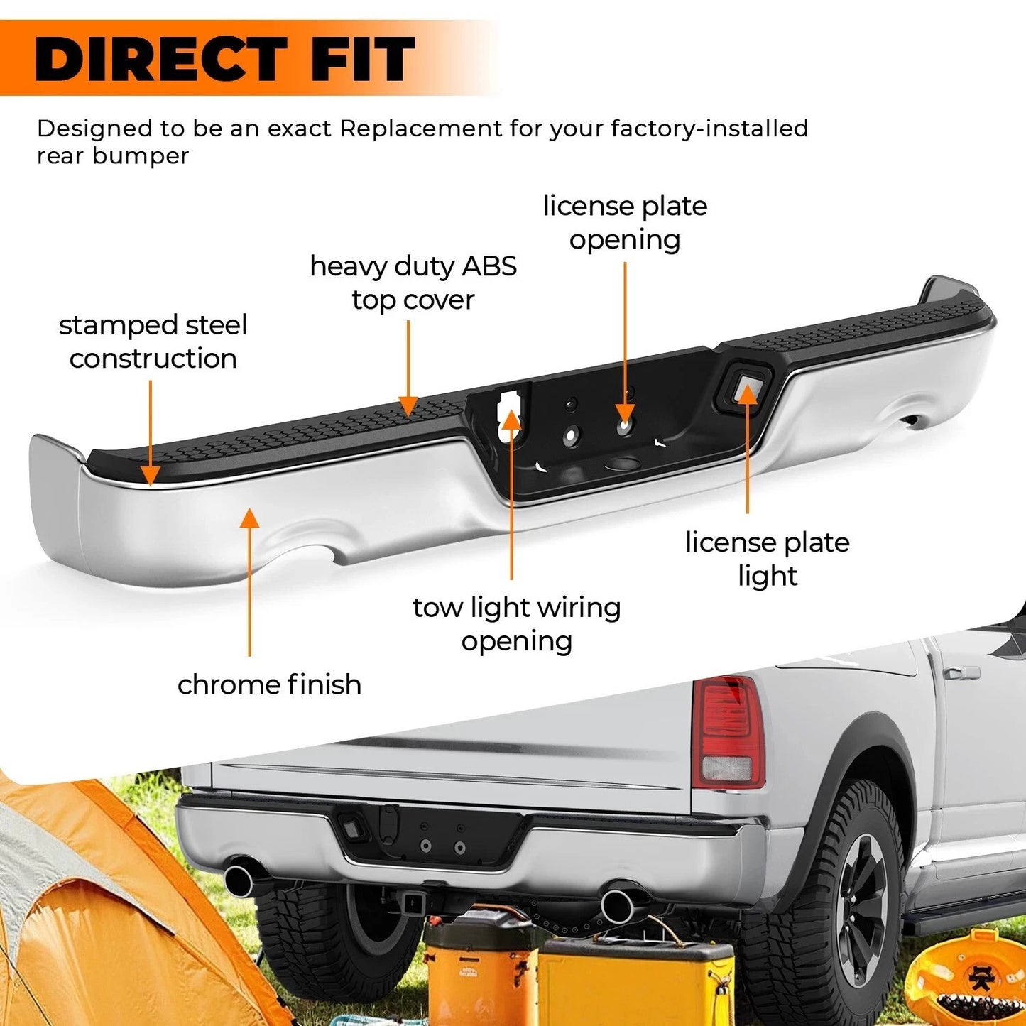 For 2009-2018 Dodge Ram 1500 Chrome Rear Step Bumper W/O Sensor W/ Dual Exhaust