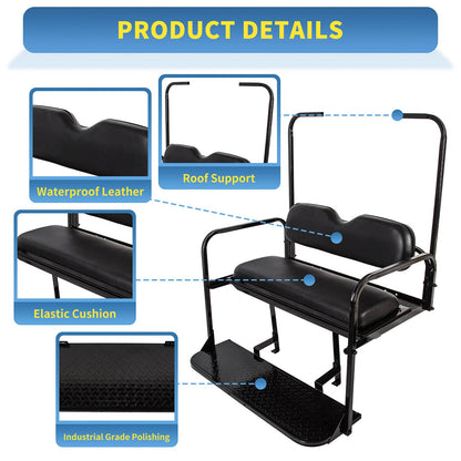 Solidspare Flip Folding Rear Seat Cushions Pad w/Roof Support For EZGO TXT 1995+ Golf Cart