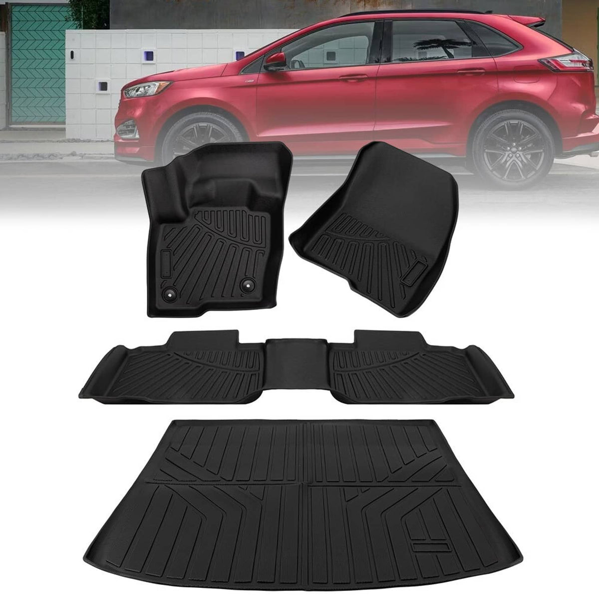 Solidspare 4Pcs/set Floor Mats Liners Black TPE fit for 2015-2024 Ford Edge All-Weather