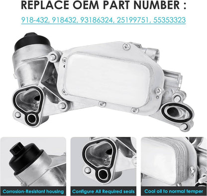 Solidspare 93186324 Engine Oil Cooler Filter Housing Assembly for Chevy Cruze Aveo 1.6L 1.8