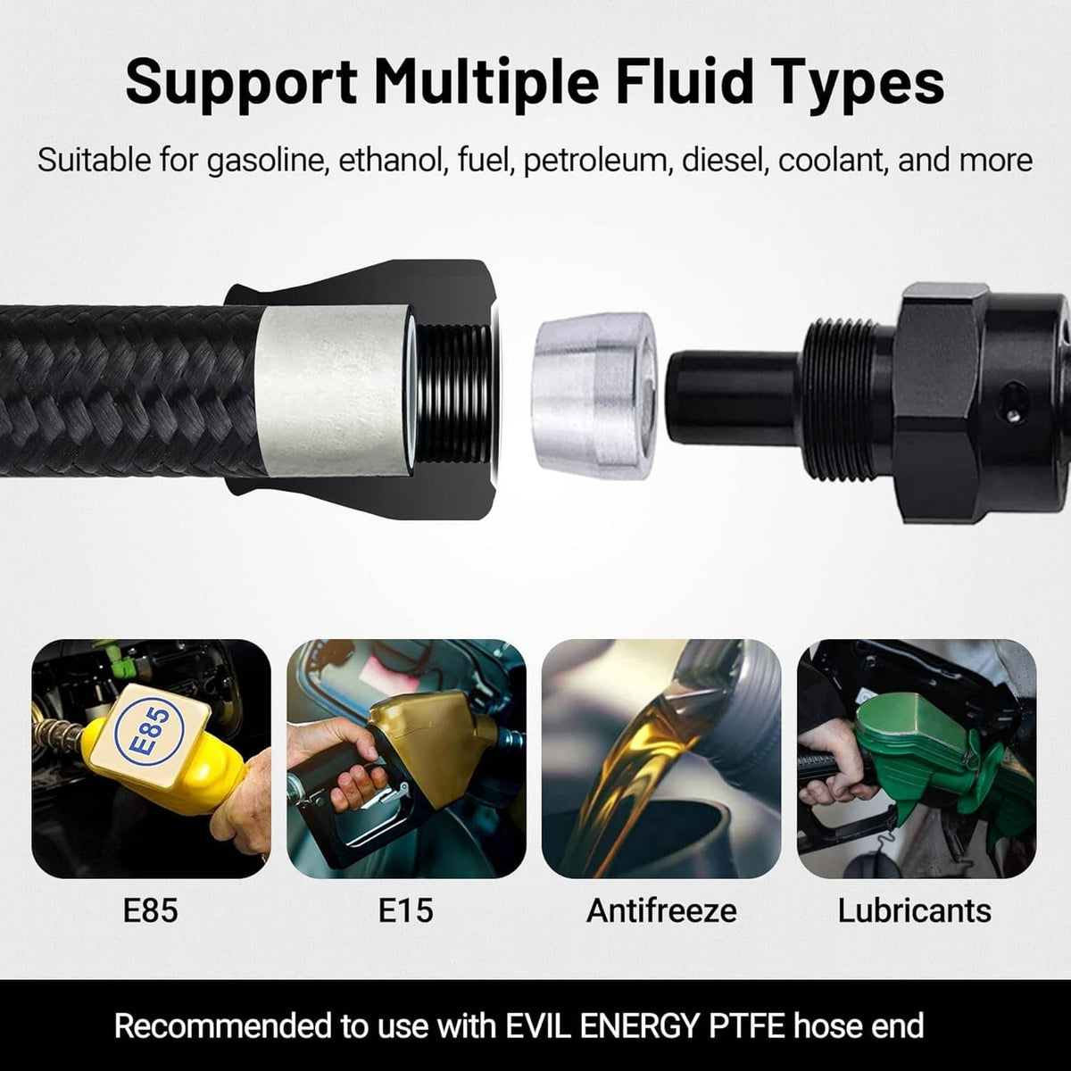 Solidspare Black 20FT 3/8" E85 PTFE LS Swap EFI Fuel Line Fitting Nylon Braided Fuel Kit