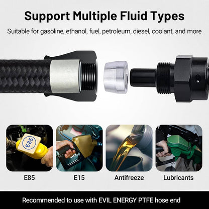 Solidspare Black 20FT 3/8" E85 PTFE LS Swap EFI Fuel Line Fitting Nylon Braided Fuel Kit