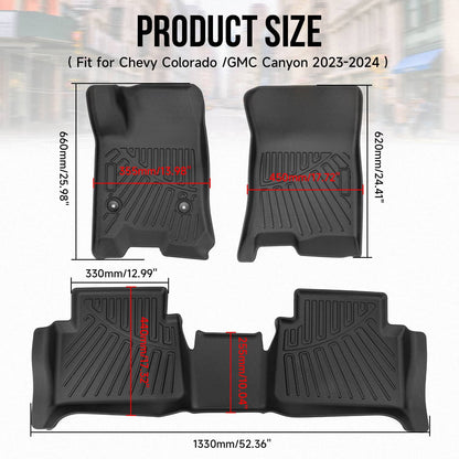 Solidspare Floor Mats for Chevrolet Chevy Colorado/GMC Canyon Crew Cab 2023-26 All Weather