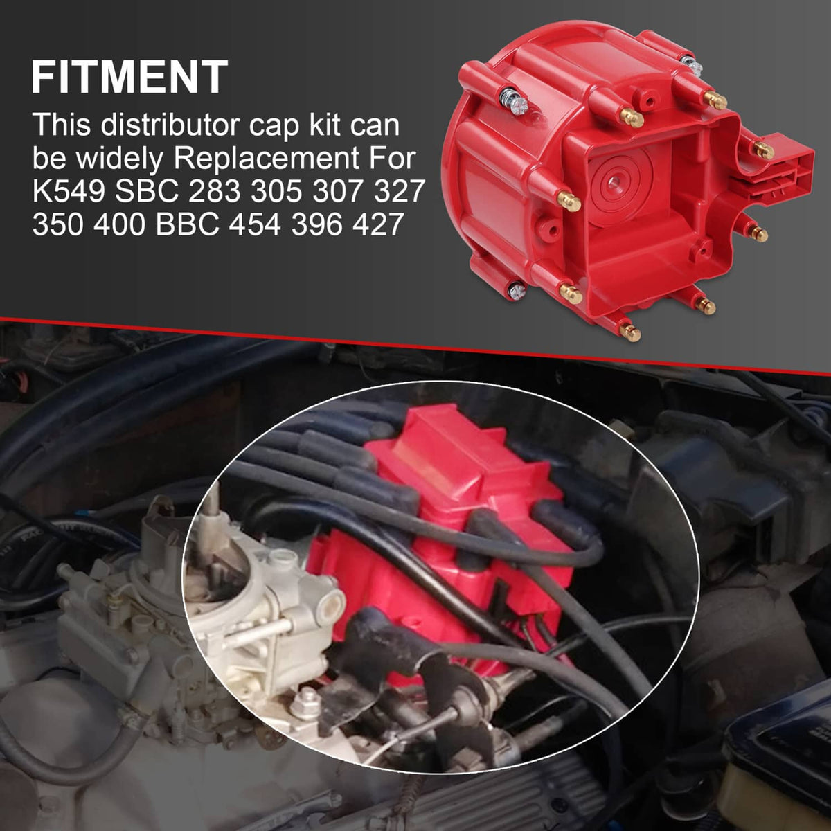 Solidspare Red HEI Large Distributor Cap Rotor Kit FOR CHEVY GM SBC BBC 305 327 350 396 454