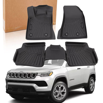 Solidspare Front Rear Floor Mats For Jeep Compass 2017-2025 Waterproof TPE Rubber Black