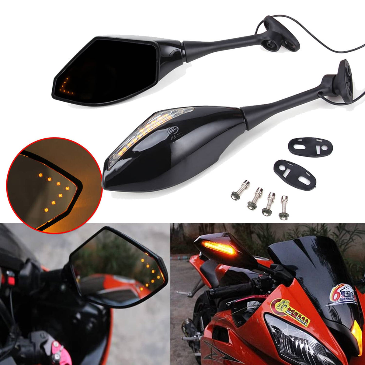 Solidspare Adjustable Rear Side View Mirrors w/ Turn Signals For Honda CBR600RR 2003-2021