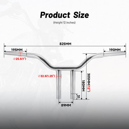 Solidspare 12'' inch MX-T Bars Handlebar Fits For Harley Sportster Softail Dyna Wide Glide