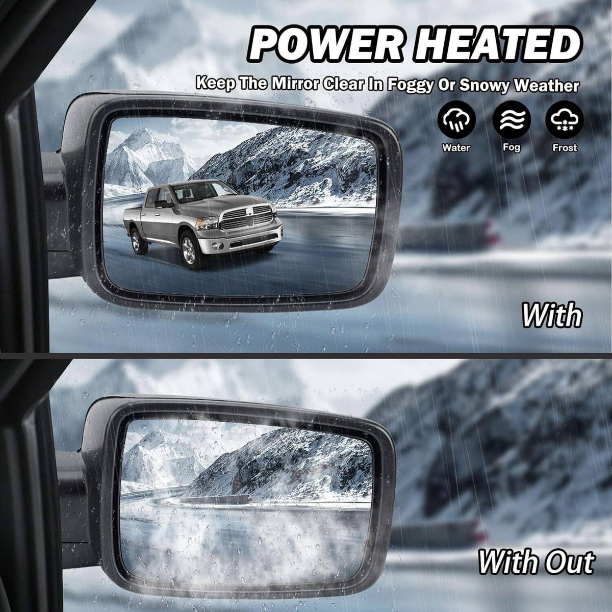 Solidspare Right/Passenger Side For 2013-2019 Ram 1500 Manual Fold+Heated+LED Signal Mirror