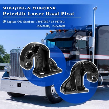 Solidspare M134708L & M134708R Lower Hood Pivots for Peterbilt 379 378 377 (Pair, L & R）