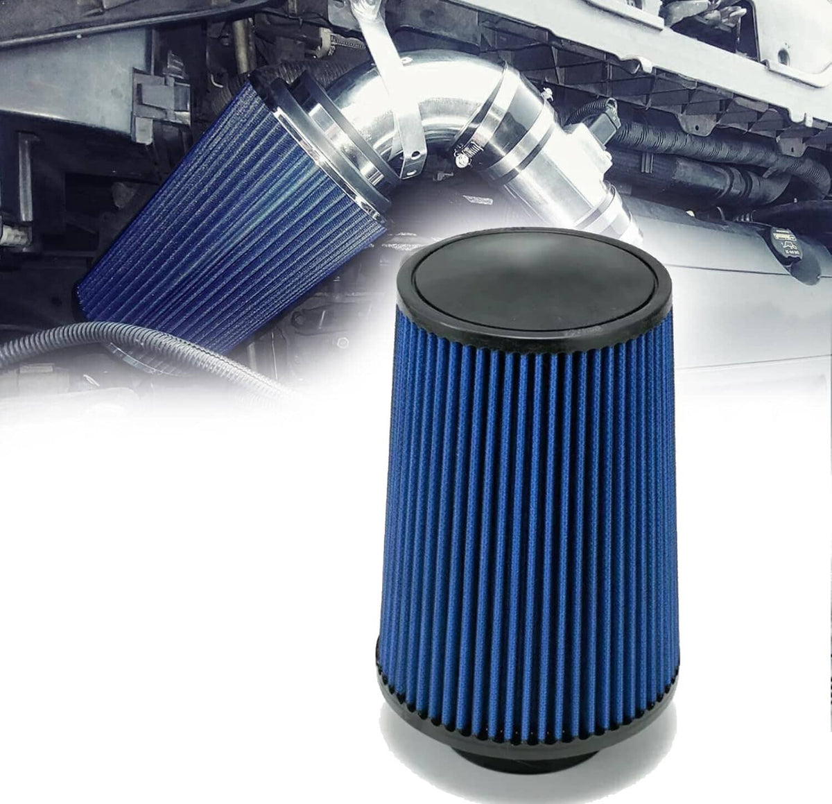 Solidspare 4'' 102mm Long High Flow Inlet Cone Dry Filter Cold Air Intake Replacement Blue
