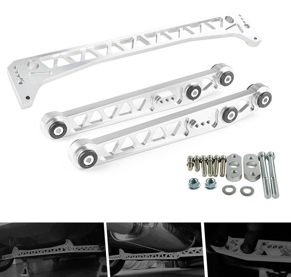 Solidspare Rear Suspension Lower Control Arm + Subframe Brace Kit For 96-00 Honda Civic EK