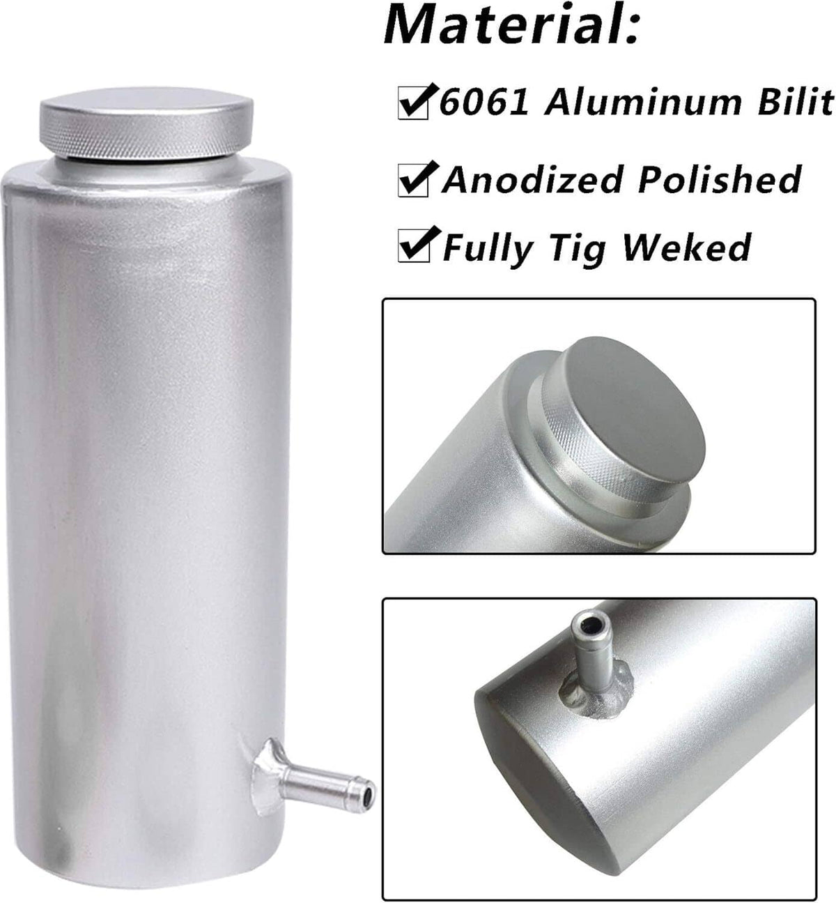 Solidspare Universal Radiator Coolant Catch Tank Overflow Reservoir 800ml Silver Aluminum